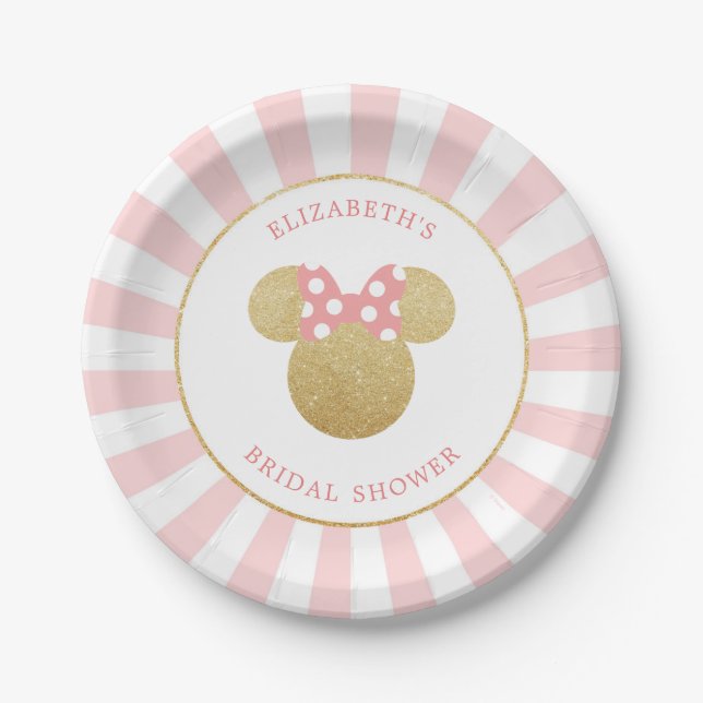 Minnie Mouse | Gold & Pink Bridal Shower Paper Plate (Front)