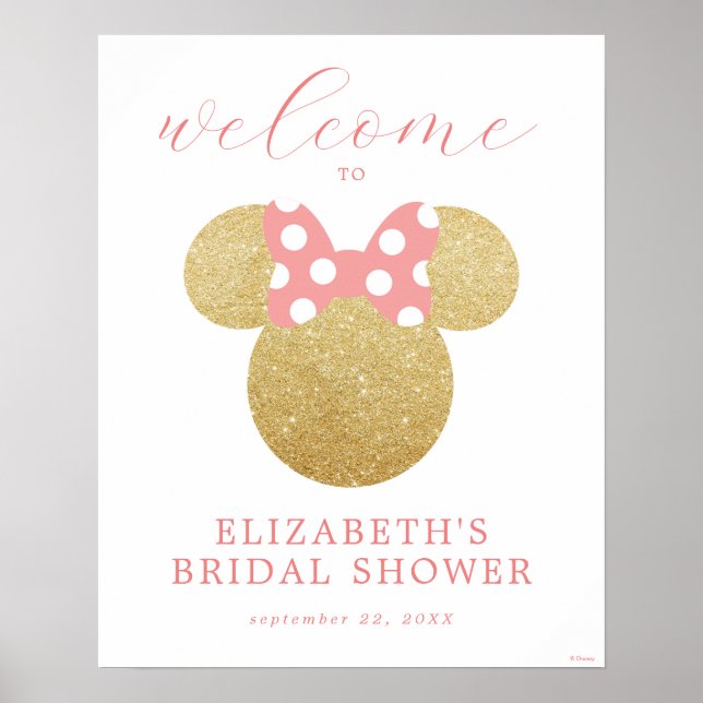 Minnie Mouse | Gold & Pink Bridal Shower Welcome Poster (Front)