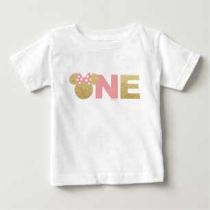Minnie Mouse   Gold & Pink First Birthday Baby T-Shirt