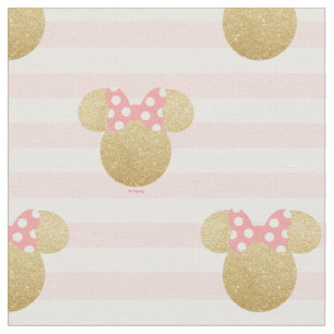 Minnie Mouse   Gold & Pink Striped Birthday Fabric