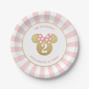 Minnie Mouse   Gold & Pink Striped Birthday Paper Plate