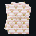 Minnie Mouse | Gold & Pink Striped Birthday Wrapping Paper Sheet<br><div class="desc">Wrap your gifts in Disney magic with this Minnie Mouse gold & pink striped birthday wrapping paper. Featuring Minnie Mouse in her classic pose, this wrapping paper combines elegant gold and pink stripes for a sophisticated yet playful look. Perfect for a Minnie Mouse-themed birthday celebration, it adds a fun and...</div>