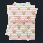 Minnie Mouse | Gold & Pink Striped Birthday Wrapping Paper Sheet<br><div class="desc">Wrap your gifts in Disney magic with this Minnie Mouse gold & pink striped birthday wrapping paper. Featuring Minnie Mouse in her classic pose, this wrapping paper combines elegant gold and pink stripes for a sophisticated yet playful look. Perfect for a Minnie Mouse-themed birthday celebration, it adds a fun and...</div>