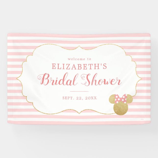 Minnie Mouse | Gold & Pink Striped Bridal Shower Banner (Horizontal)