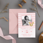 Minnie Mouse | Gold & Pink Striped Photo Birthday Invitation<br><div class="desc">Invite all your family and friends to your daughter's Minnie Mouse themed Birthday Party with these faux gold and pink striped birthday invitations. Personalize by adding your favourite photo.</div>