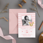 Minnie Mouse | Gold & Pink Striped Photo Birthday Invitation<br><div class="desc">Celebrate your little one's special day with this stylish Minnie Mouse gold & pink striped photo birthday invitation. Featuring Minnie in her iconic pose with elegant gold and pink stripes, this invitation allows you to add a personal touch by including a photo of the birthday child. Customizable with your event...</div>