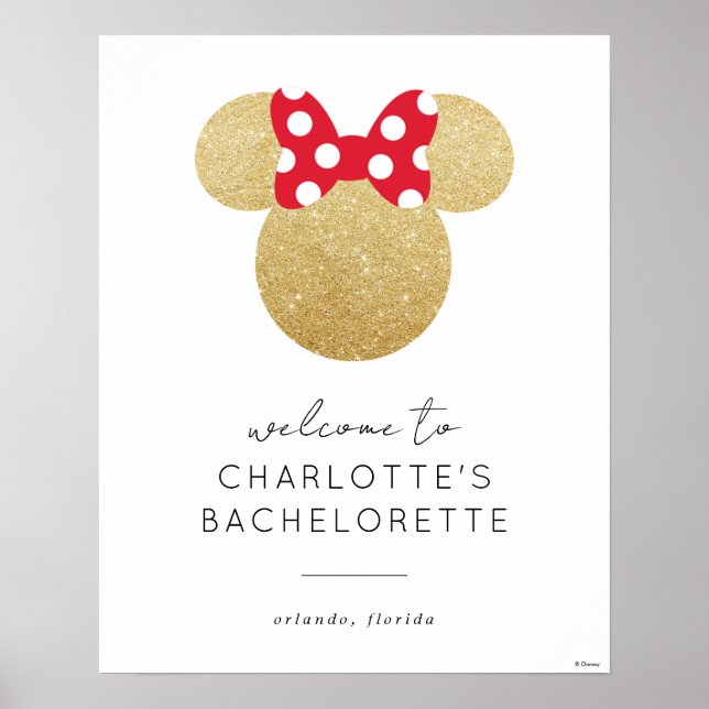 Minnie Mouse | Gold & Red Bachelorette Welcome Poster (Front)