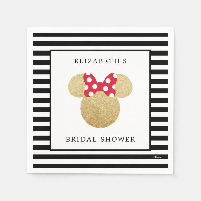 Minnie Mouse | Gold & Red  Bridal Shower Napkin (Front)
