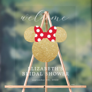 Minnie Mouse   Gold & Red Bridal Shower Welcome Acrylic Sign