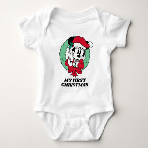 Minnie Mouse Holiday Wreath - First Christmas Baby Bodysuit