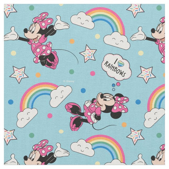 Minnie Mouse | I Love Rainbows Pattern Fabric (Close Up)