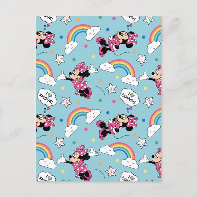 Minnie Mouse | I Love Rainbows Pattern Postcard (Front)