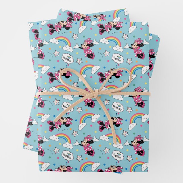 Minnie Mouse | I Love Rainbows Pattern Wrapping Paper Sheet (In situ)