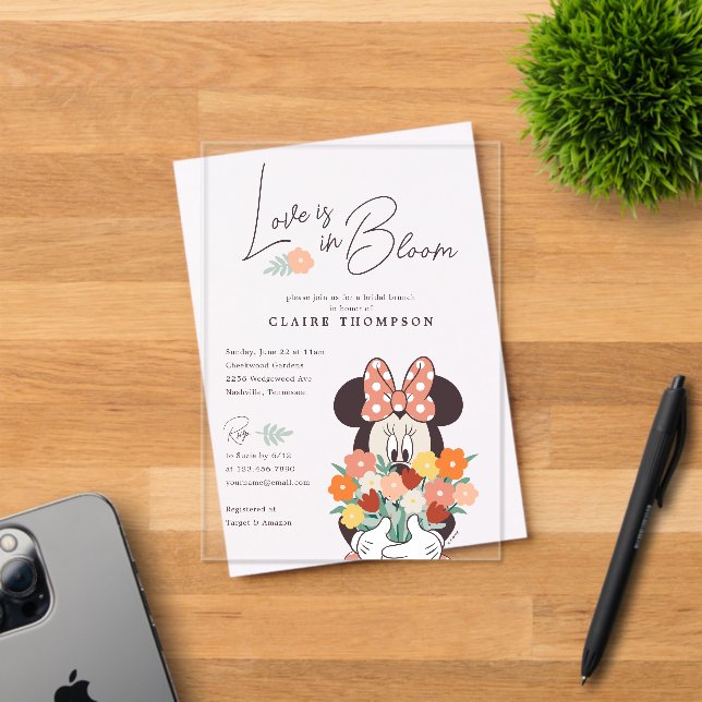 Minnie Mouse | Love is in Bloom Bridal Shower Acrylic Invitations (Insitu (Invitation Card))