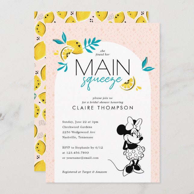 Minnie Mouse | Main Squeeze Lemon Bridal Shower Invitation (Front/Back)