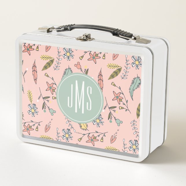 Minnie Mouse | Monogram Adventures Await Pattern Metal Lunch Box (Front)