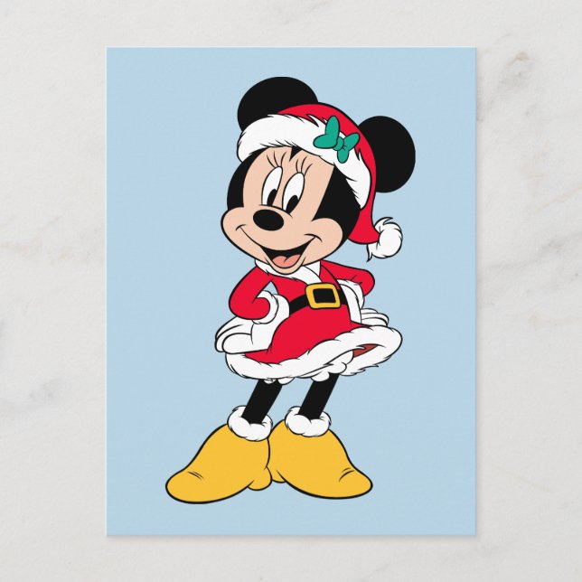 Minnie Mouse | Mrs. Claus Outfit Holiday Postcard (Front)