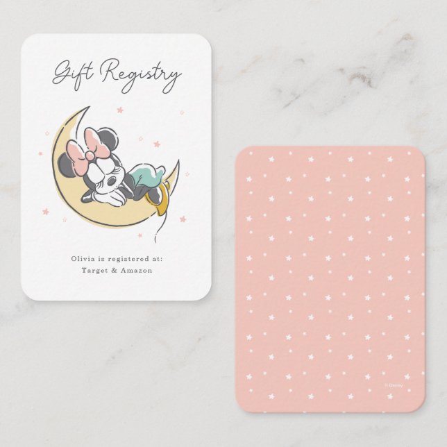Minnie Mouse Over the Moon | Baby Gift Registry Place Card (Front/Back)