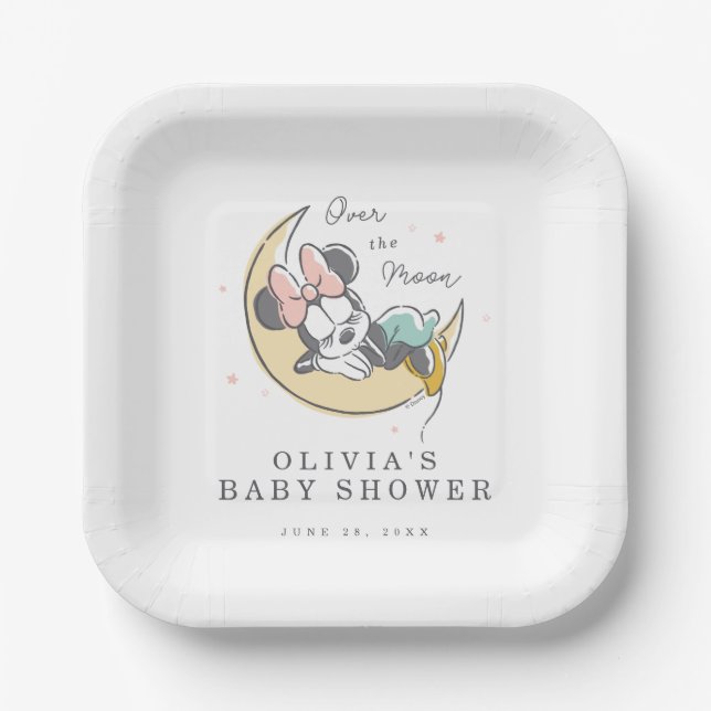 Minnie Mouse | Over the Moon - Boy Baby Shower Paper Plate (Front)