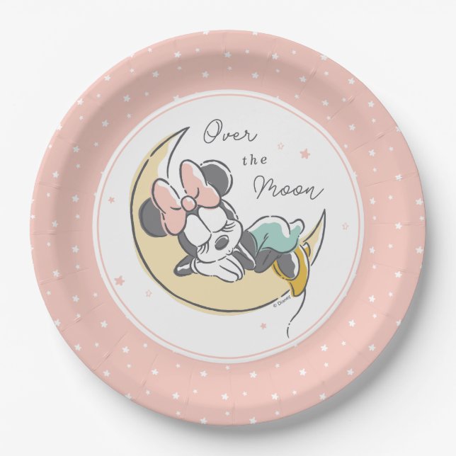 Minnie Mouse | Over the Moon - Boy Baby Shower Paper Plate (Front)