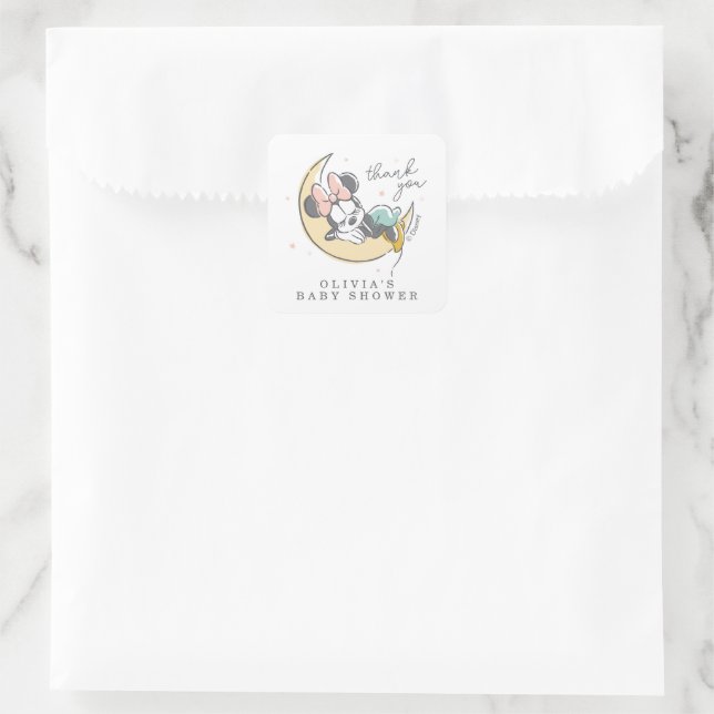 Minnie Mouse | Over the Moon - Girl Baby Shower Square Sticker (Bag)