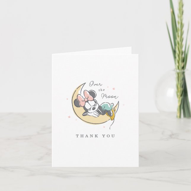 Minnie Mouse | Over the Moon - Girl Baby Shower Thank You Card (Front)