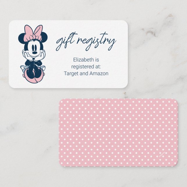 Minnie Mouse Pink & Blue Baby Shower Registry Enclosure Card (Front/Back)