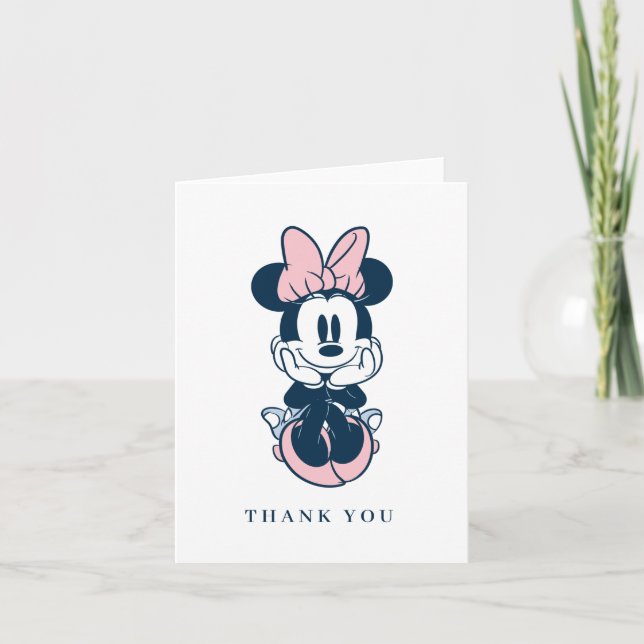 Minnie Mouse Pink & Blue Baby Shower Thank You Card (Front)