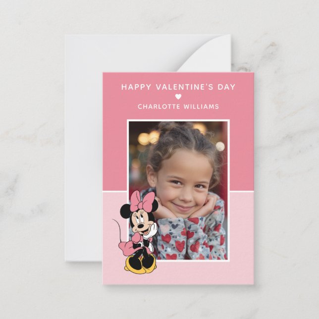 Minnie Mouse Pink Bow Photo Valentine Card (Front)