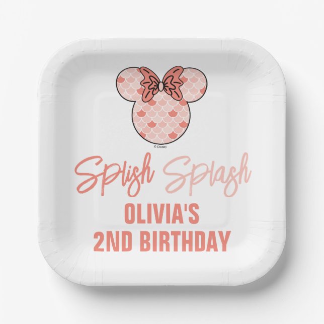 Minnie Mouse | Pink Mermaid Birthday Paper Plate (Front)