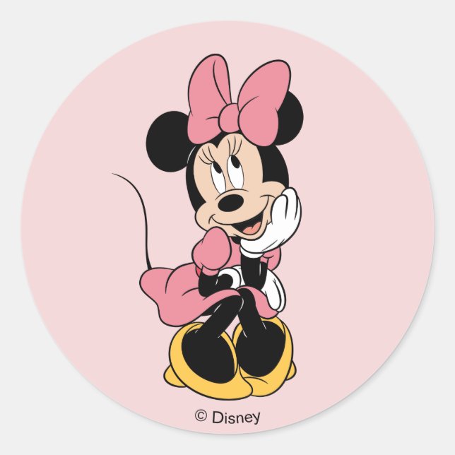 Minnie Mouse | Posing in Pink Classic Round Sticker (Front)