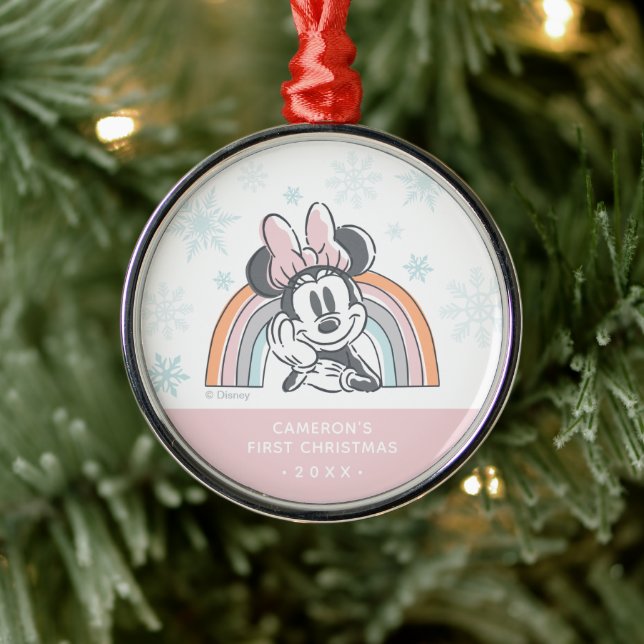 Minnie Mouse Rainbow | Babys First Christmas Metal Ornament (Tree)