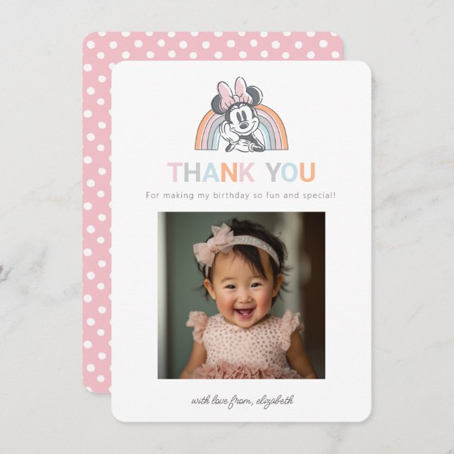 Minnie Mouse Rainbow Birthday Thank You Card (Front/Back)