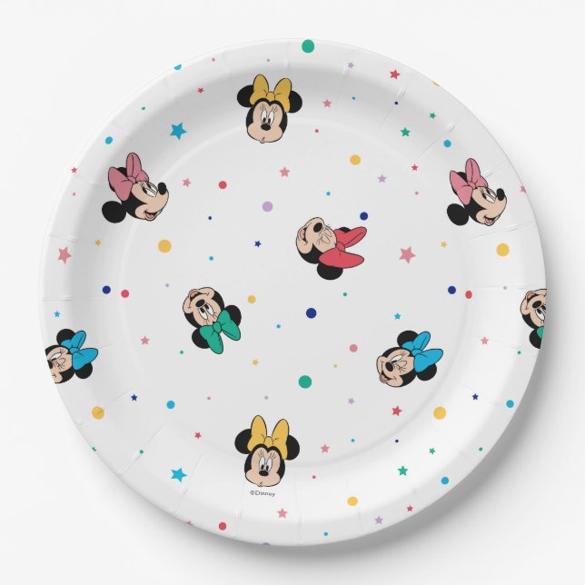 Minnie Mouse Rainbow Bow Pattern Paper Plate (Front)