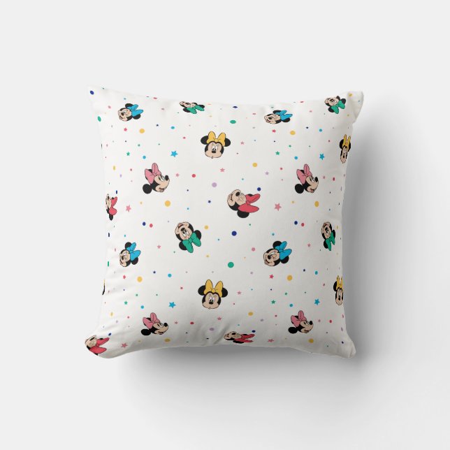 Minnie Mouse Rainbow Bow Pattern Throw Pillow (Front)