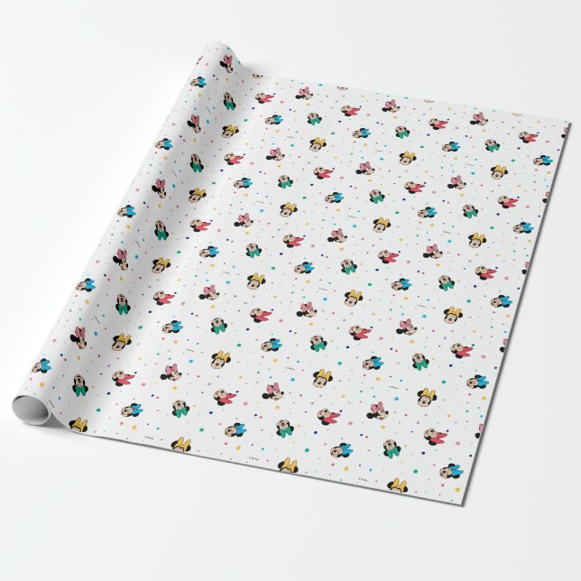 Minnie Mouse Rainbow Bow Pattern Wrapping Paper (Unrolled)