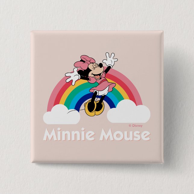 Minnie Mouse | Rainbow & Clouds 2 Inch Square Button (Front)