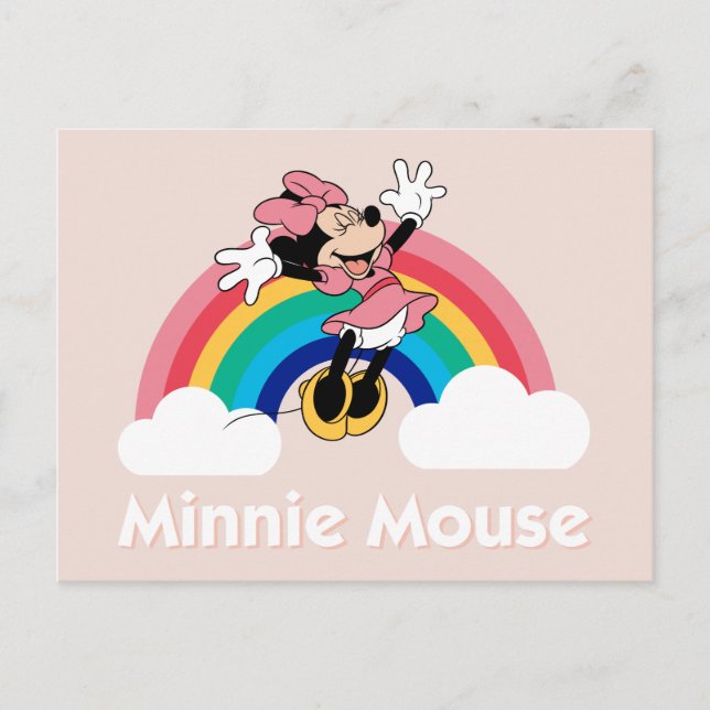 Minnie Mouse | Rainbow & Clouds Postcard (Front)
