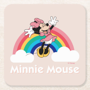 Minnie Mouse   Rainbow & Clouds Square Paper Coaster