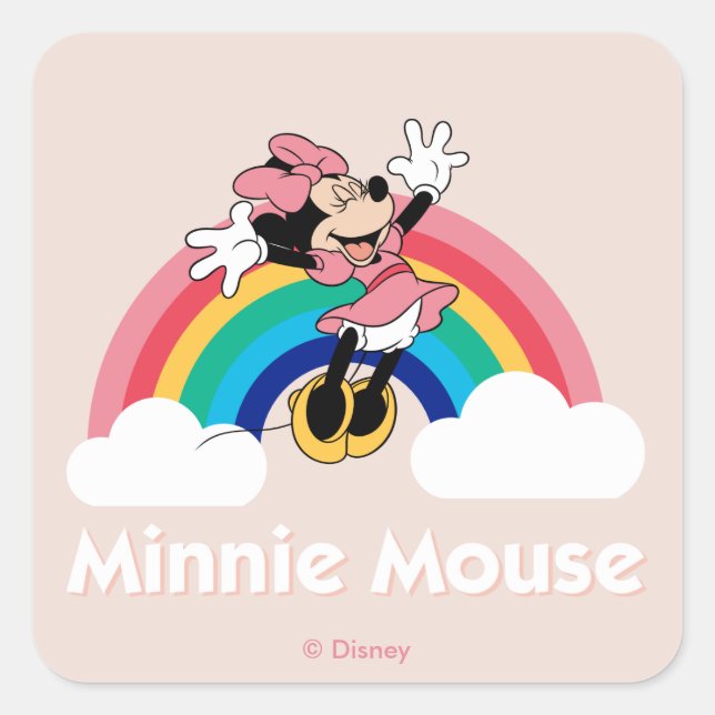 Minnie Mouse | Rainbow & Clouds Square Sticker (Front)