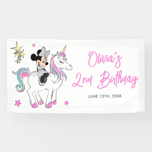 Minnie Mouse | Rainbow Unicorn Girls Birthday Banner (Horizontal)