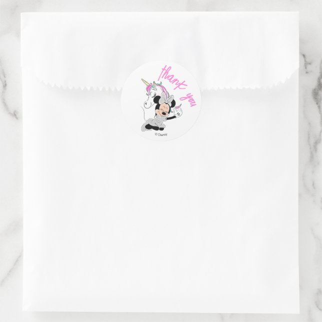 Minnie Mouse | Rainbow Unicorn Girls Birthday Classic Round Sticker (Bag)