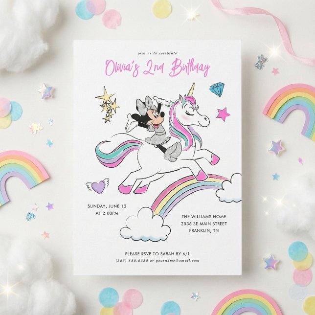 Minnie Mouse | Rainbow Unicorn Girls Birthday Invitation (Creator Uploaded)