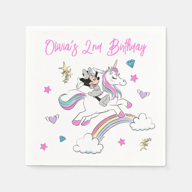 Minnie Mouse | Rainbow Unicorn Girls Birthday Napkin (Front)