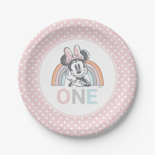 Minnie Mouse Rainbow Watercolor 1st Birthday Paper Plate