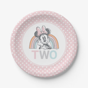 Minnie Mouse Rainbow Watercolor 2nd Birthday Paper Plate