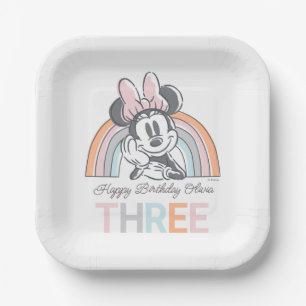 Minnie Mouse Rainbow Watercolor 3rd Birthday Paper Plate