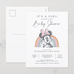Minnie Mouse Rainbow Watercolor Baby Shower Postcard