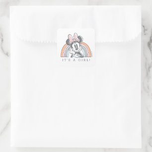 Minnie Mouse Rainbow Watercolor Baby Shower Square Sticker