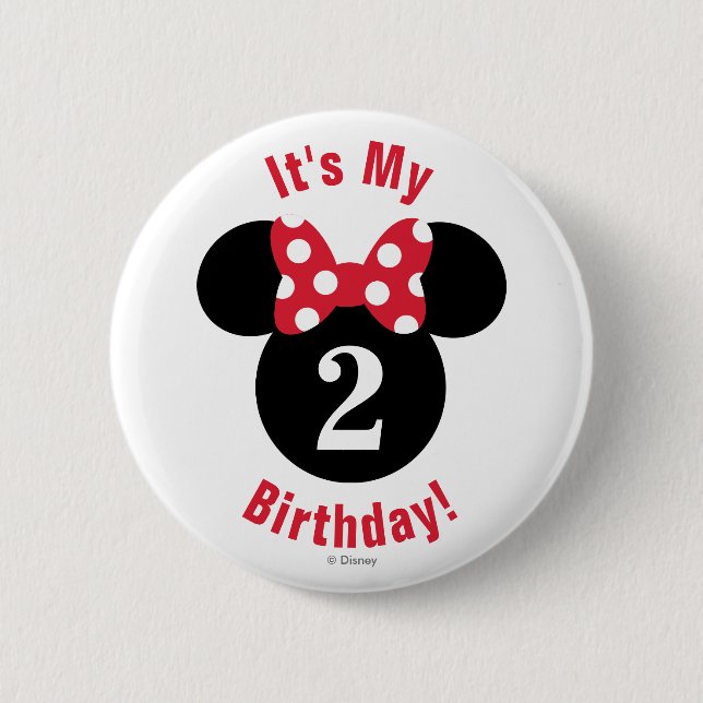 Minnie Mouse | Red & White Birthday 2 Inch Round Button (Front)